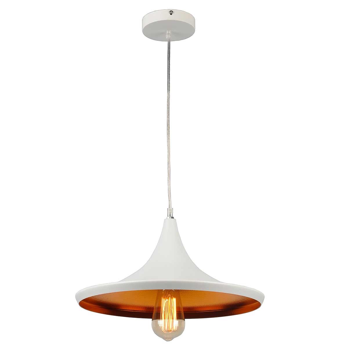 Lámpara de techo colgante blanco con interior dorado | Estilo curvo