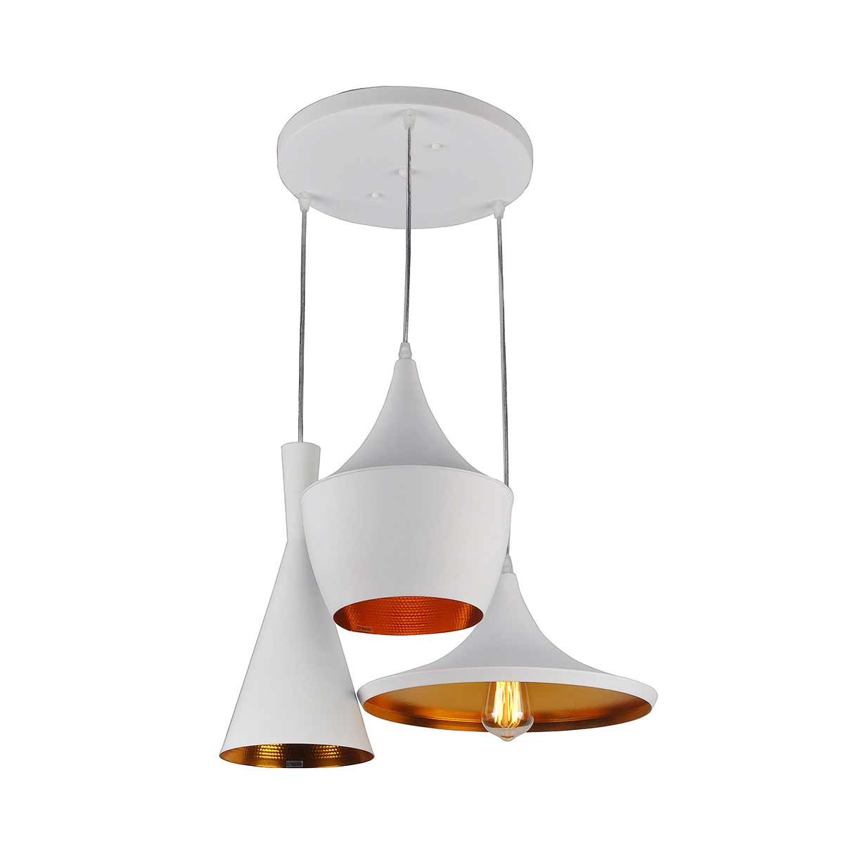 Lámpara de techo colgante blanca de 3 luces | Diseño asimétrico