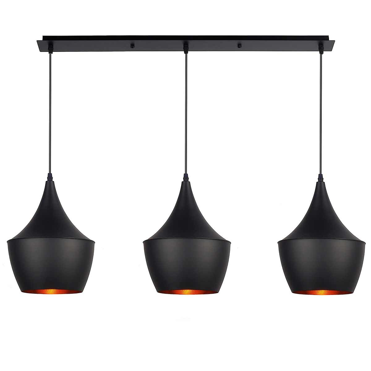 Lámpara de techo lineal Negra 3 luces | Estilo campana