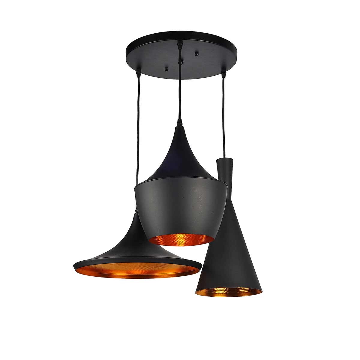 Lámpara de techo colgante negra de 3 luces | Composición moderna