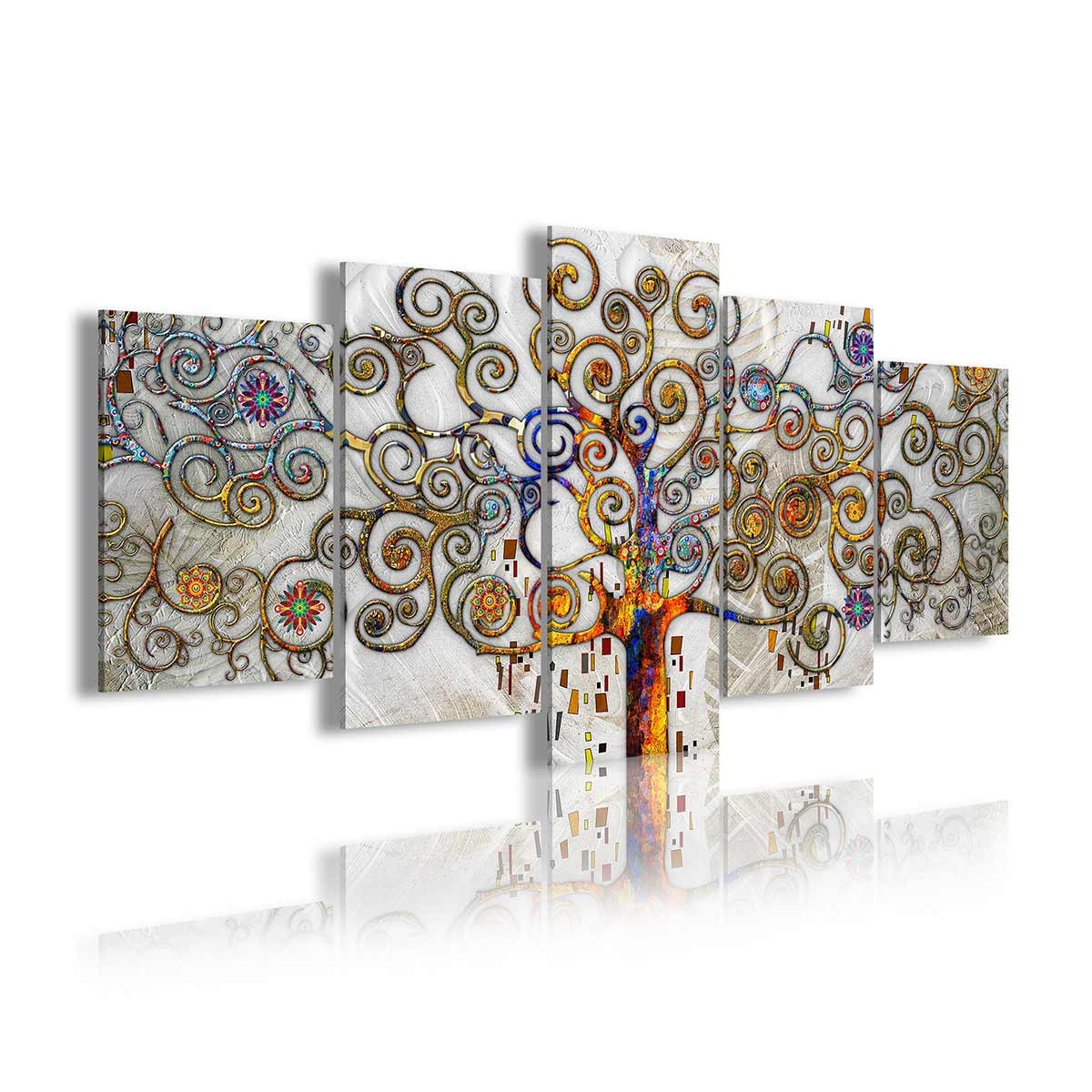 Cuadro Tríptico Árbol de la Vida Klimt en Plata - Arte Decorativo