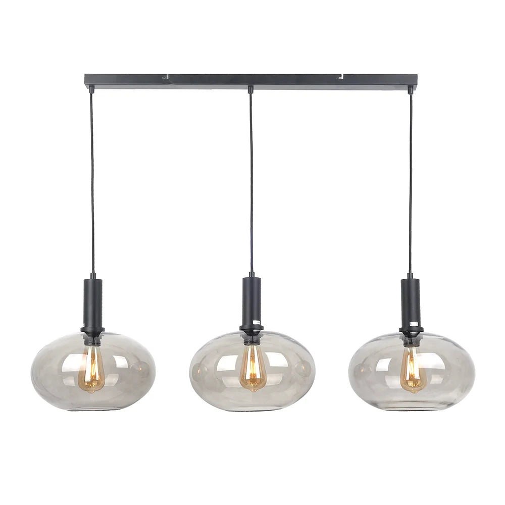 Lámpara de techo colgante 3 luces | Negro y cristal fumé