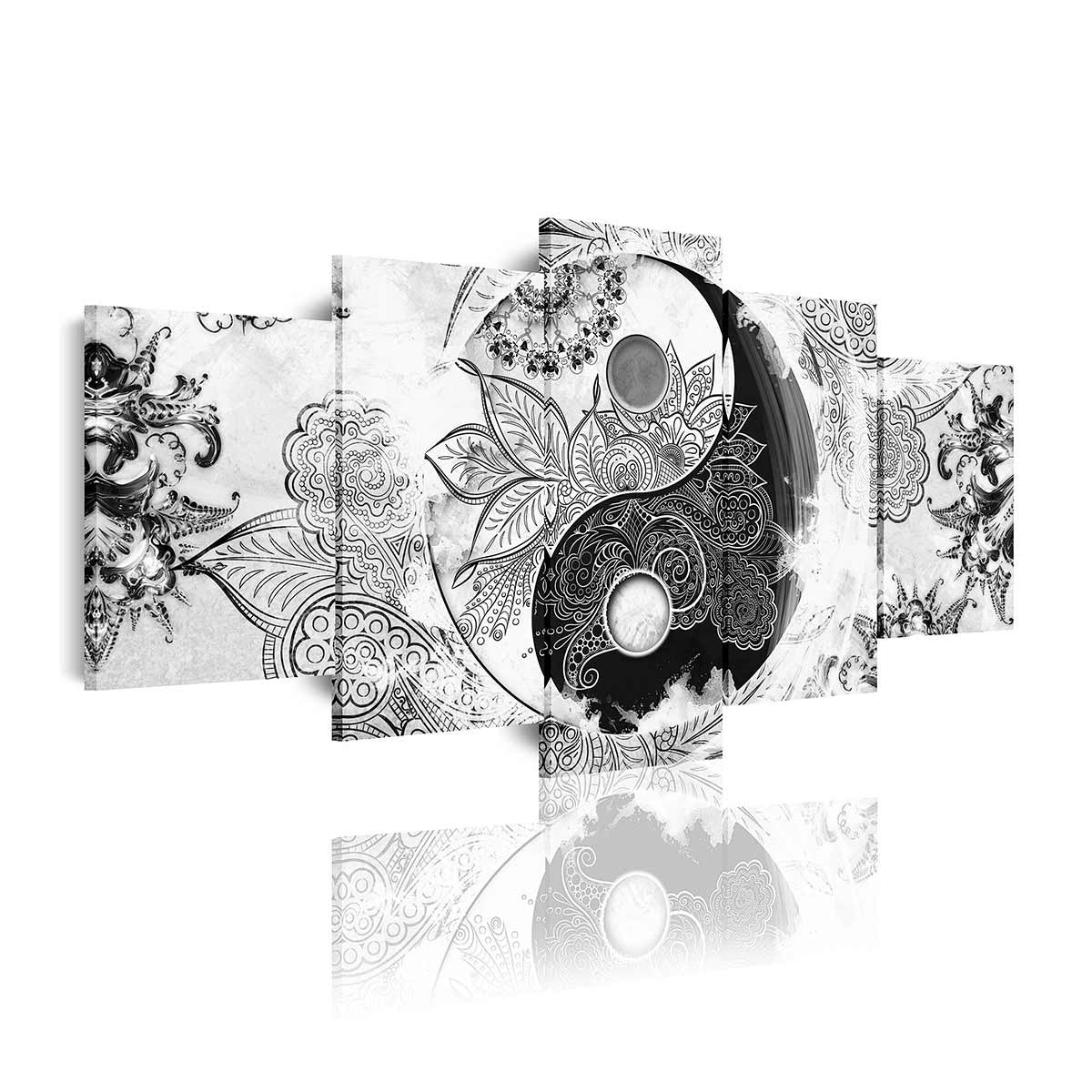 Cuadro en Lienzo Blanco y Negro Tríptico Estilo Zen Ying Yang