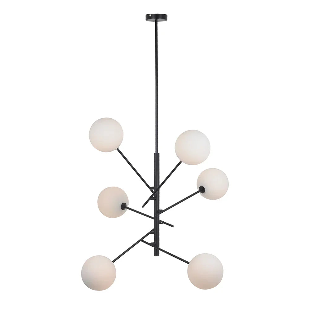 Lámpara colgante negra de 6 luces | Tulipa cristal Opal