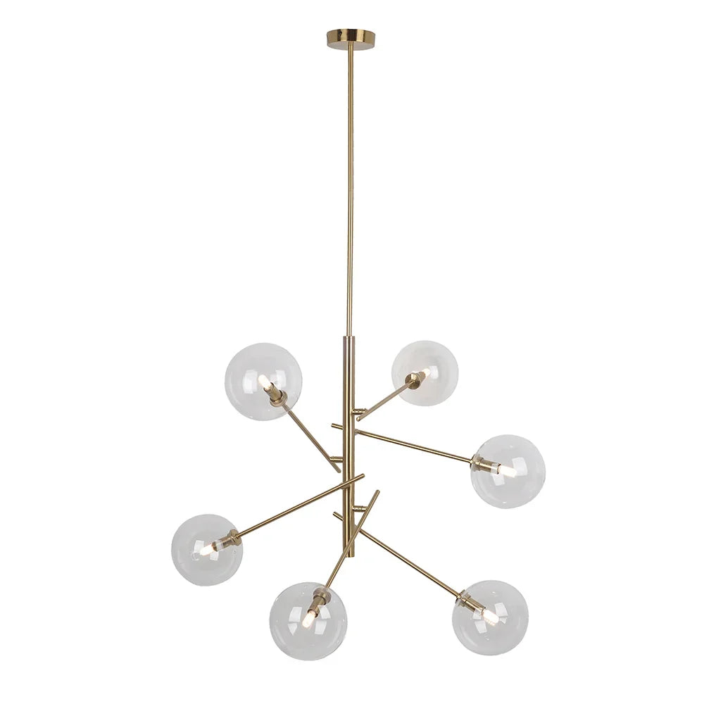 Lámpara colgante de 6 luces en latón cepillado | Estilo moderno