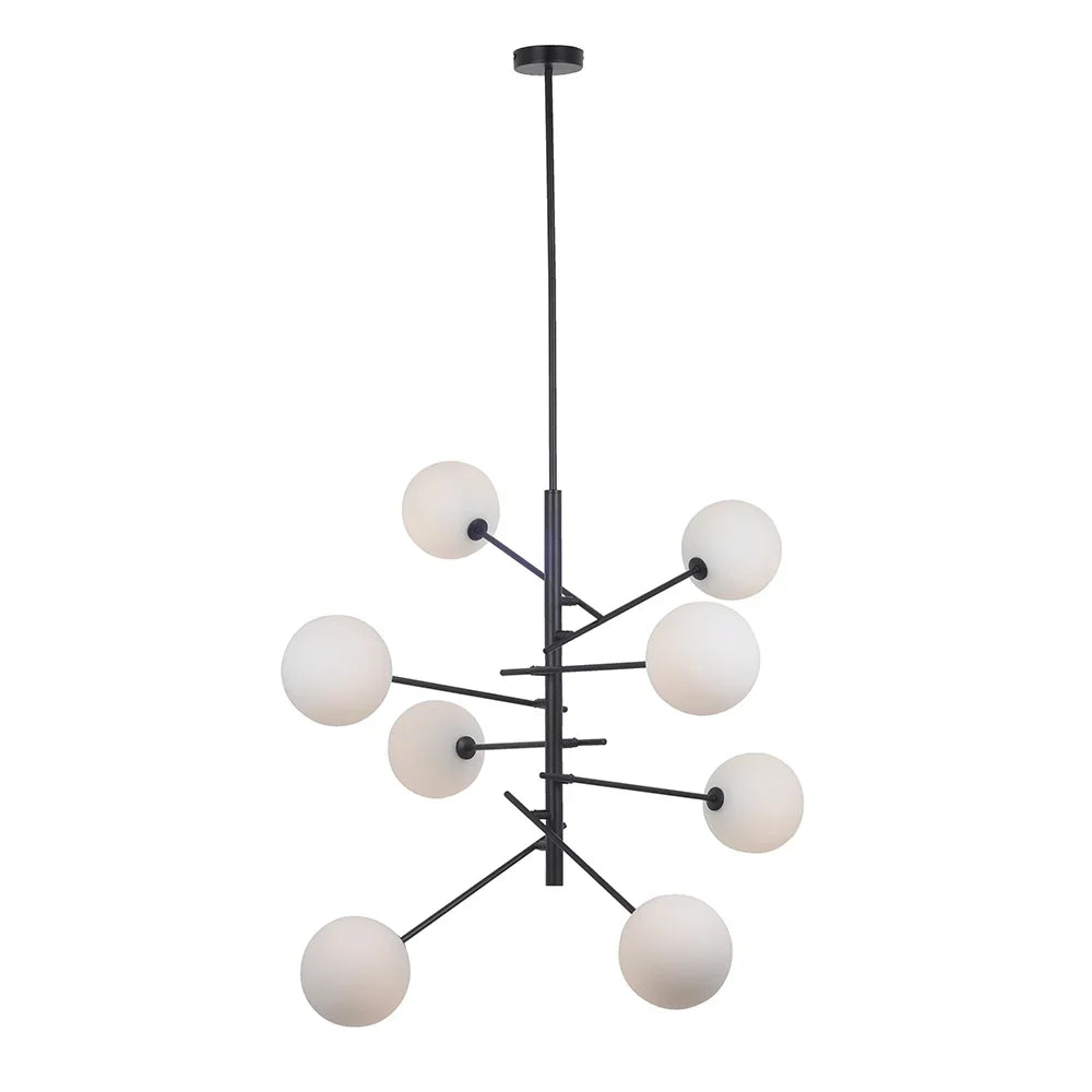 Lámpara colgante negra de 8 luces | Tulipa cristal opal