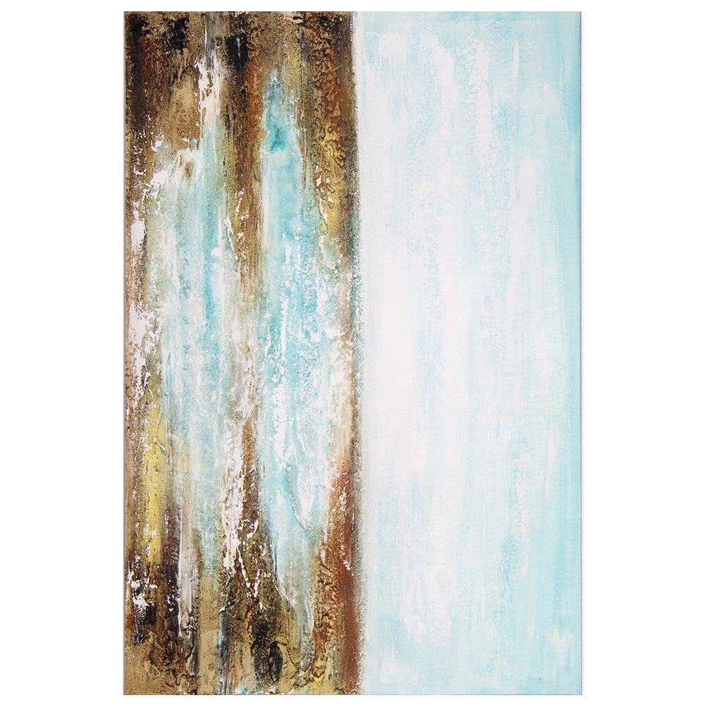 Cuadro pintado a mano moderno en tonos turquesa y dorado