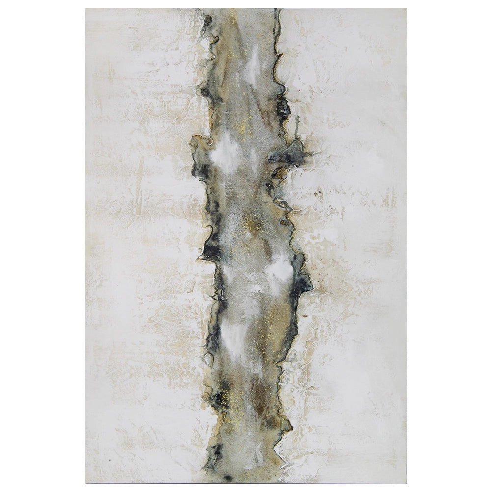 Cuadro con relieve pintado a mano en tonos beige y grafito