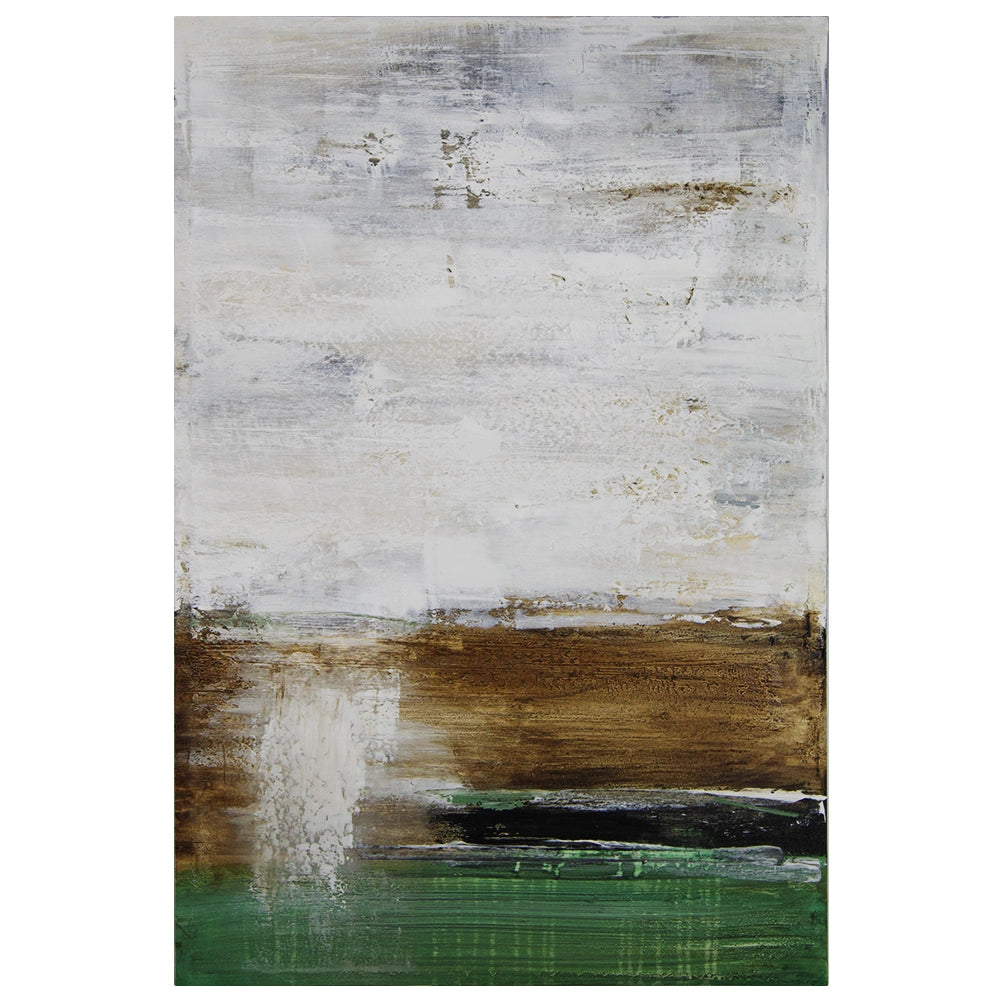 Cuadro pintado a mano moderno con contraste en tonos tierra y verde