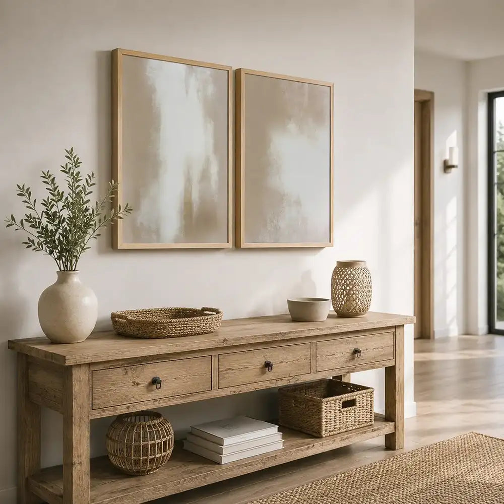Conjunto decorativo en tonos crema con efecto mineral