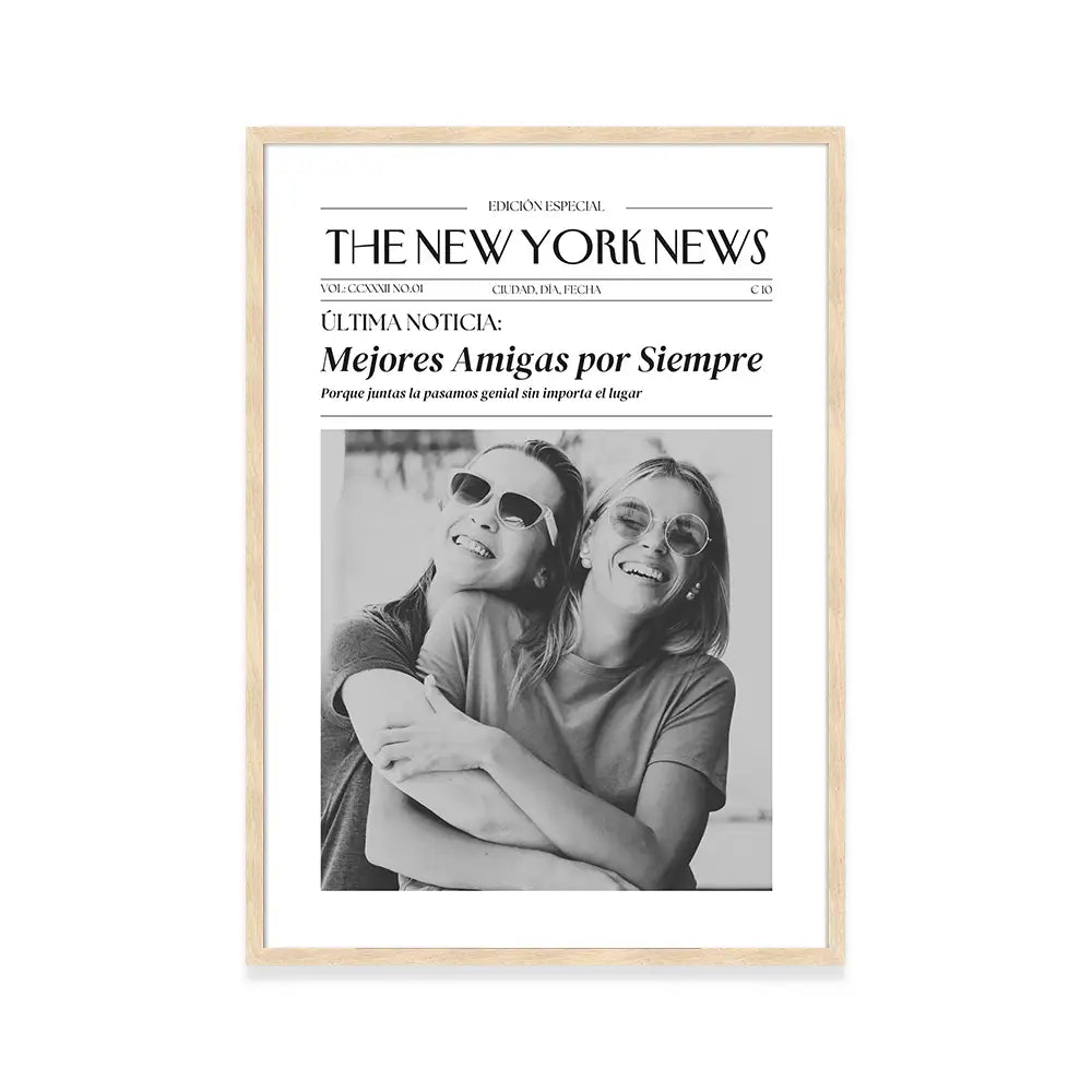 Cuadro personalizado de amistad tipo portada de periódico