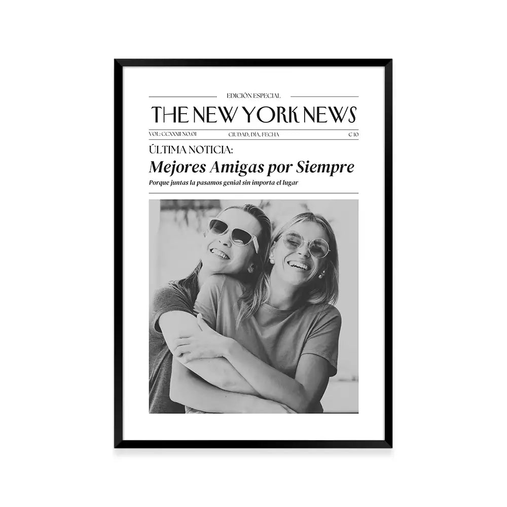 Cuadro personalizado de amistad tipo portada de periódico
