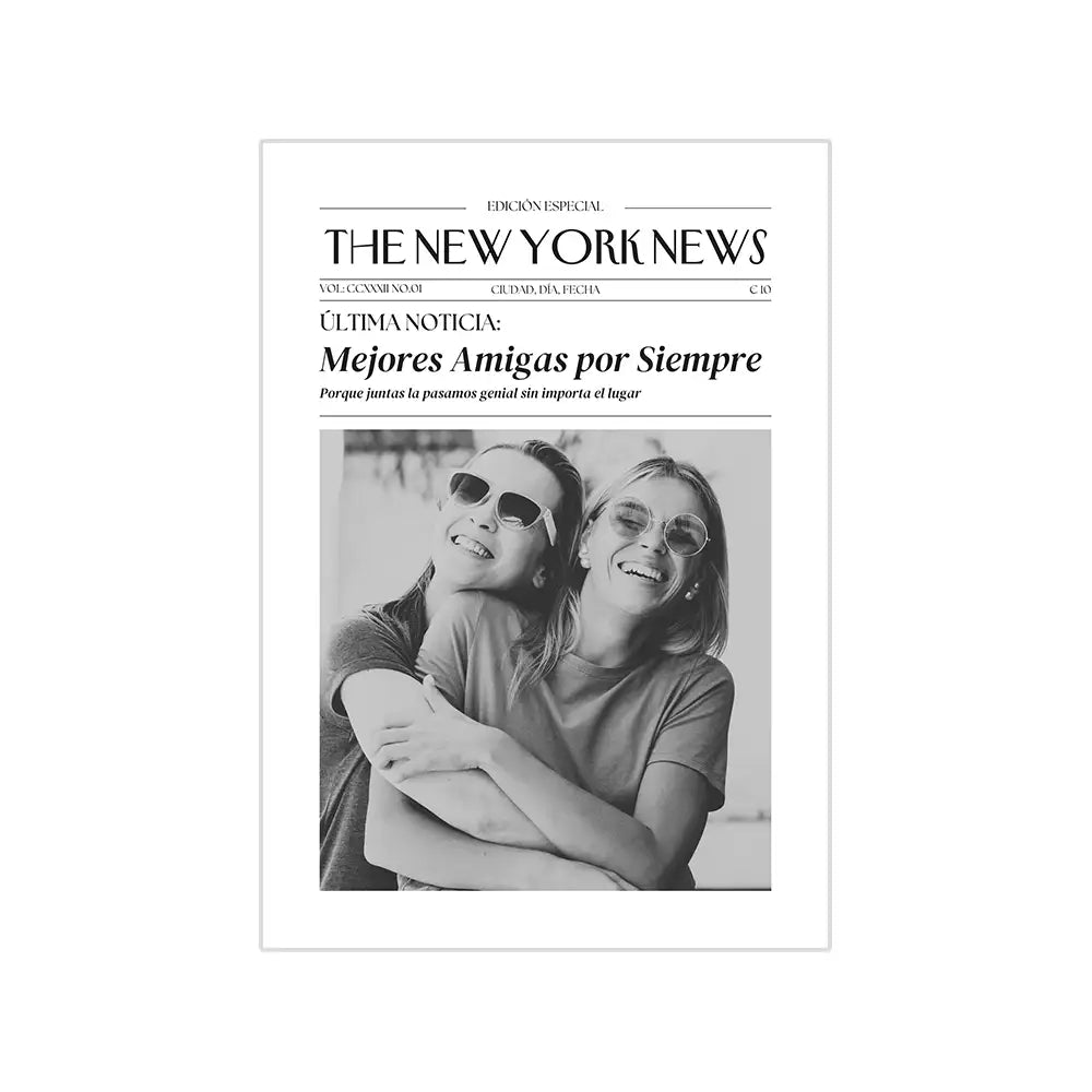 Cuadro personalizado de amistad tipo portada de periódico