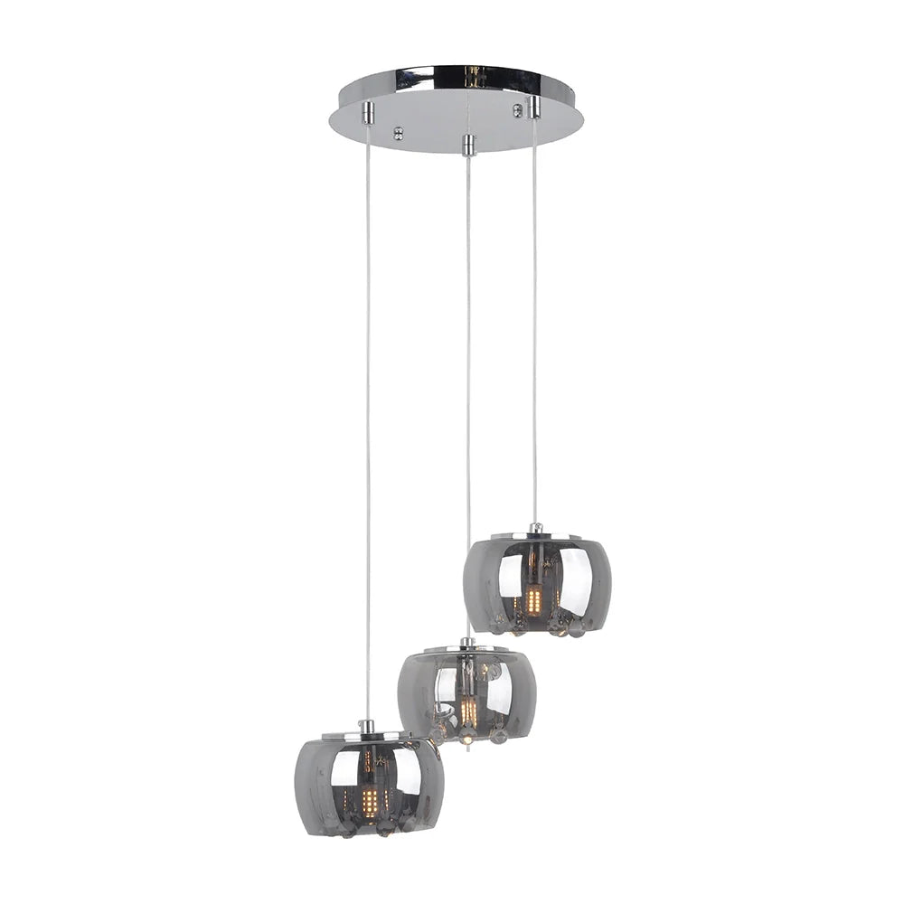 Lámpara de techo colgante en cromo con 3 luces