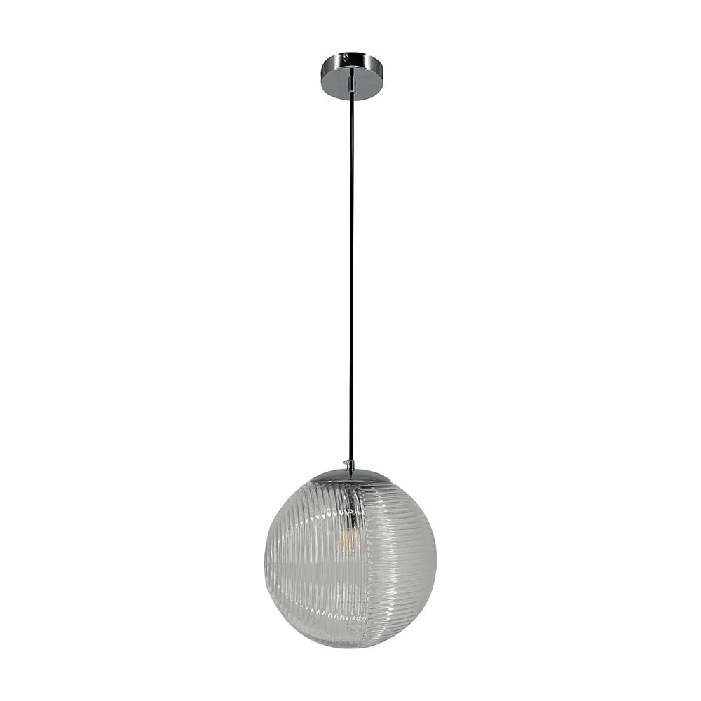 Lámpara colgante de cristal | Esfera transparente y cromo