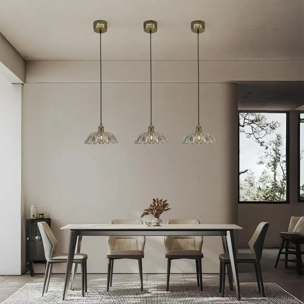 Lámpara de techo de cristal ámbar | Diseño floral vintage