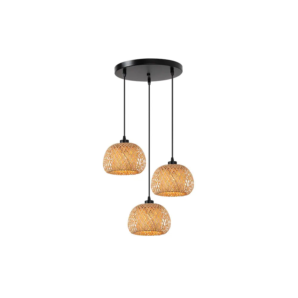 Lámpara de techo rústica 3 luces | Estilo cálido en rattan