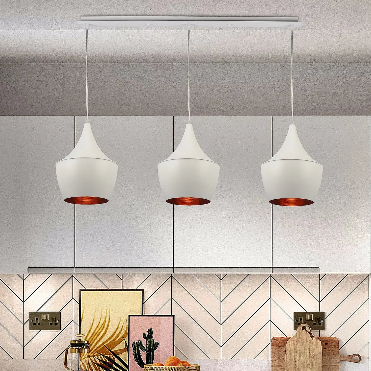 Lámpara de techo lineal blanca 3 luces | Diseño simétrico elegante