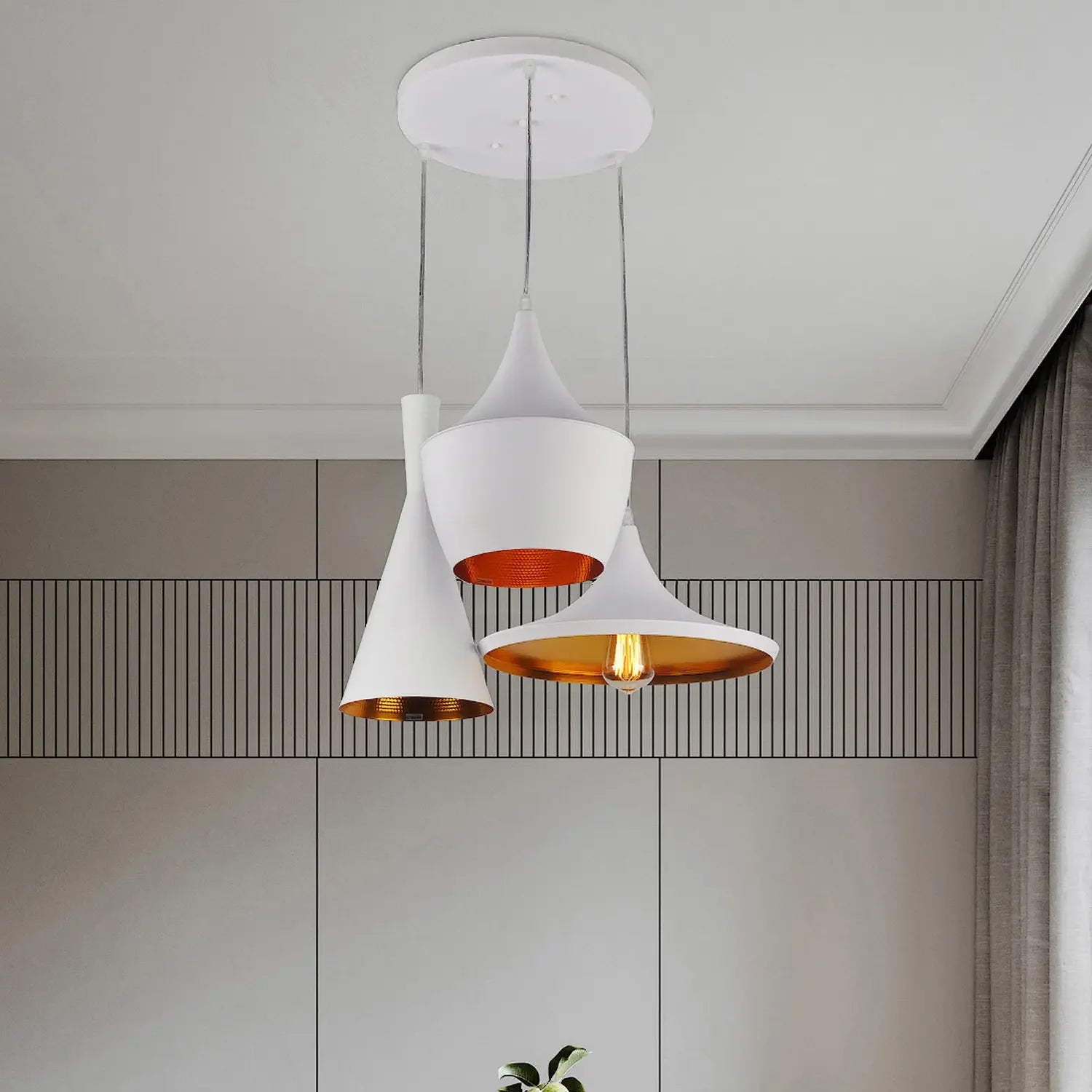Lámpara de techo colgante blanca de 3 luces | Diseño asimétrico