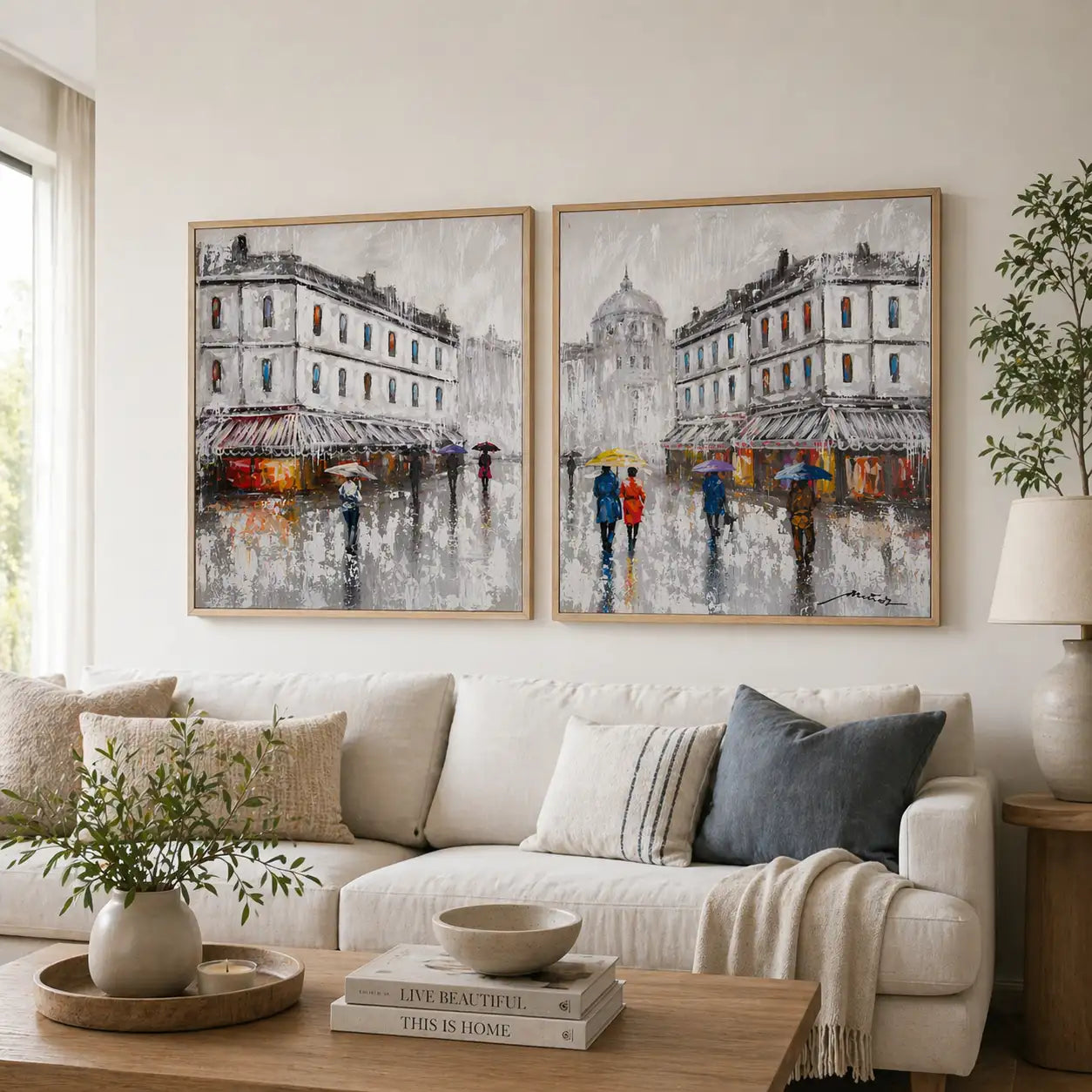 Figuración pintura urbana | Cuadro pintado con escena de plaza