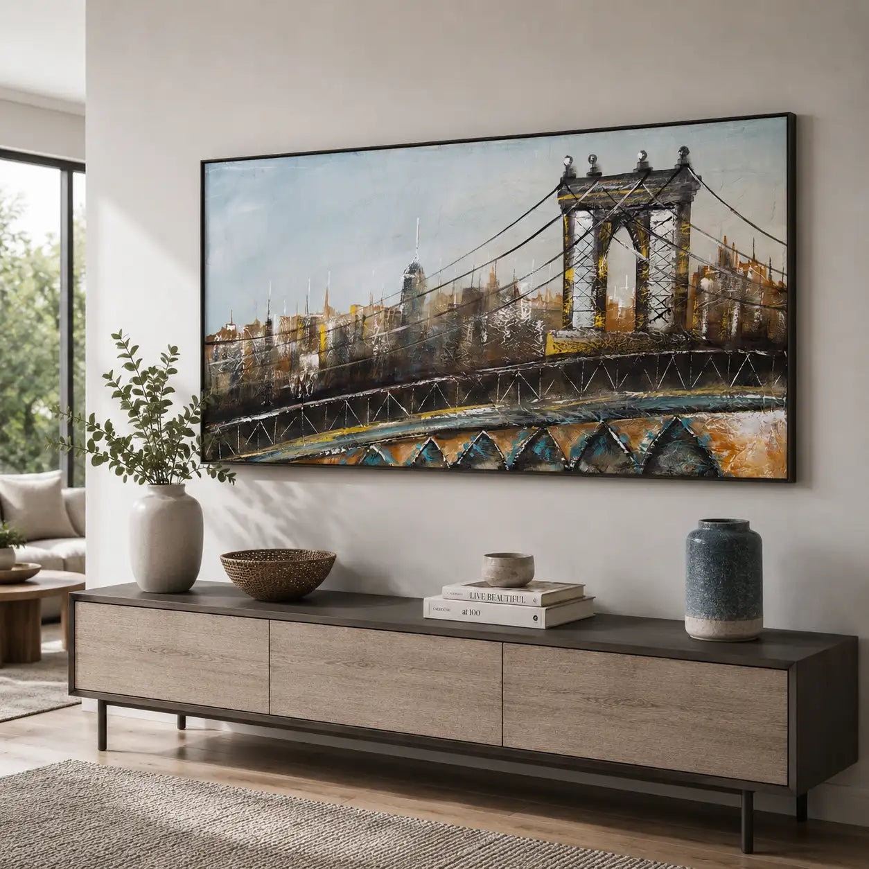 Cuadro puente de Brooklyn con relieve arquitectónico