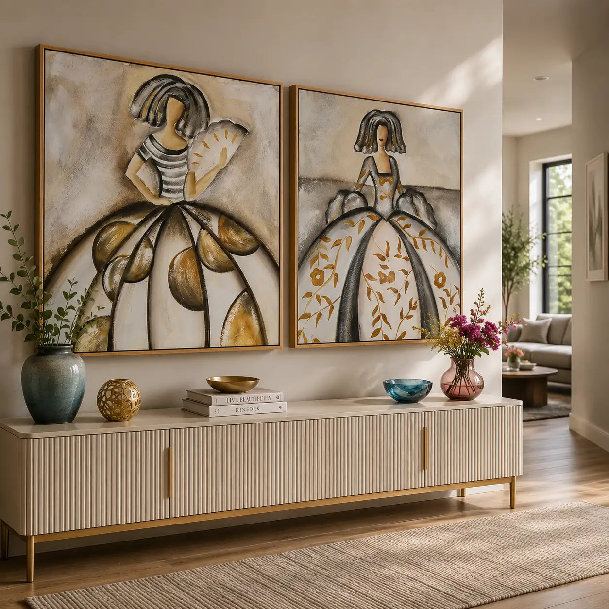 Cuadro de las meninas en tonos neutros y bronce