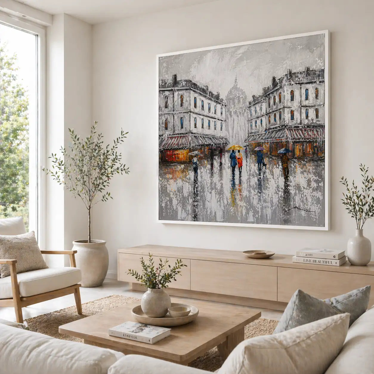 Figuración pintura urbana | Cuadro pintado con escena de plaza