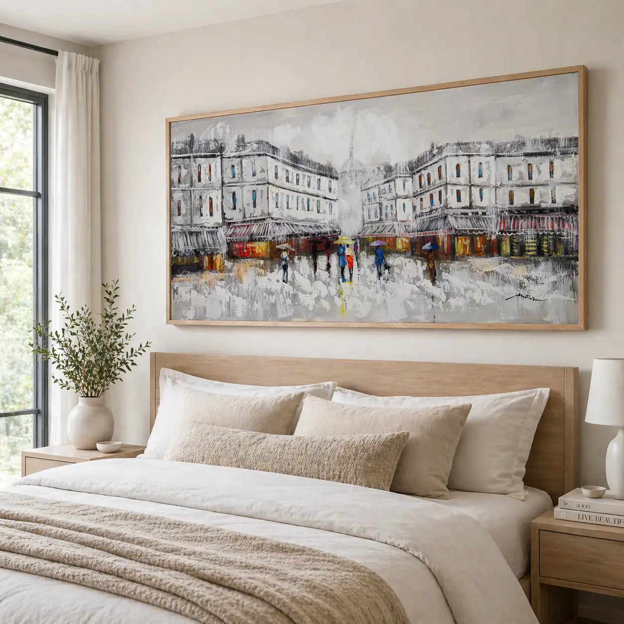 Figuración pintura urbana | Cuadro pintado con escena de plaza