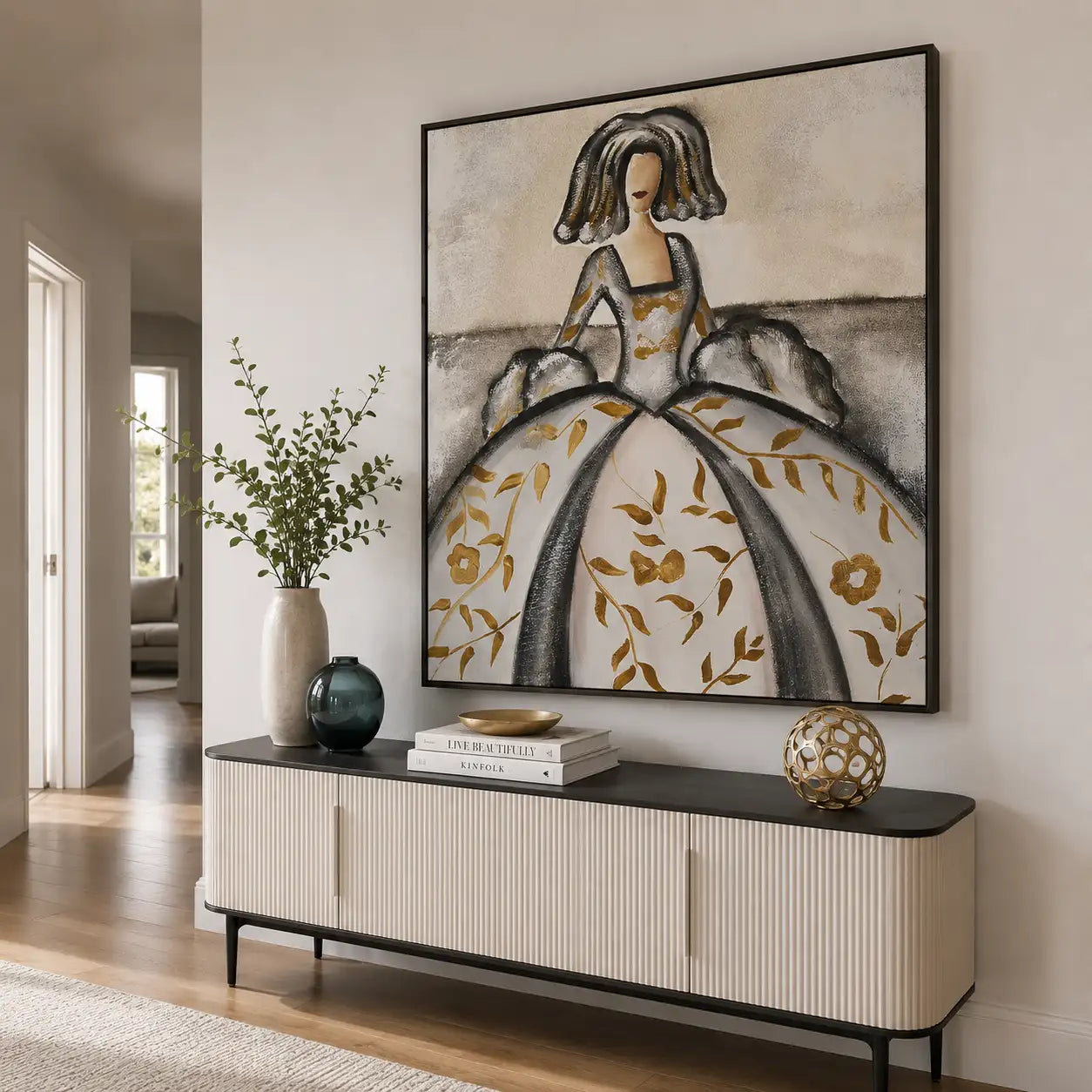 Cuadro de las meninas en tonos neutros y bronce