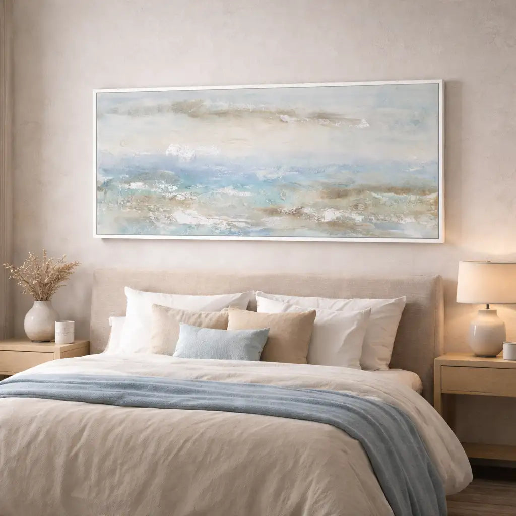 Cuadro pintado a mano original en tonos azul y plata