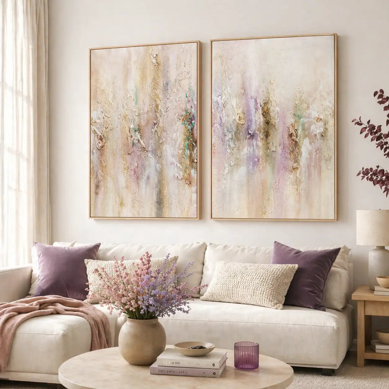 Cuadro pintado a mano con relieve en tonos metálicos suaves