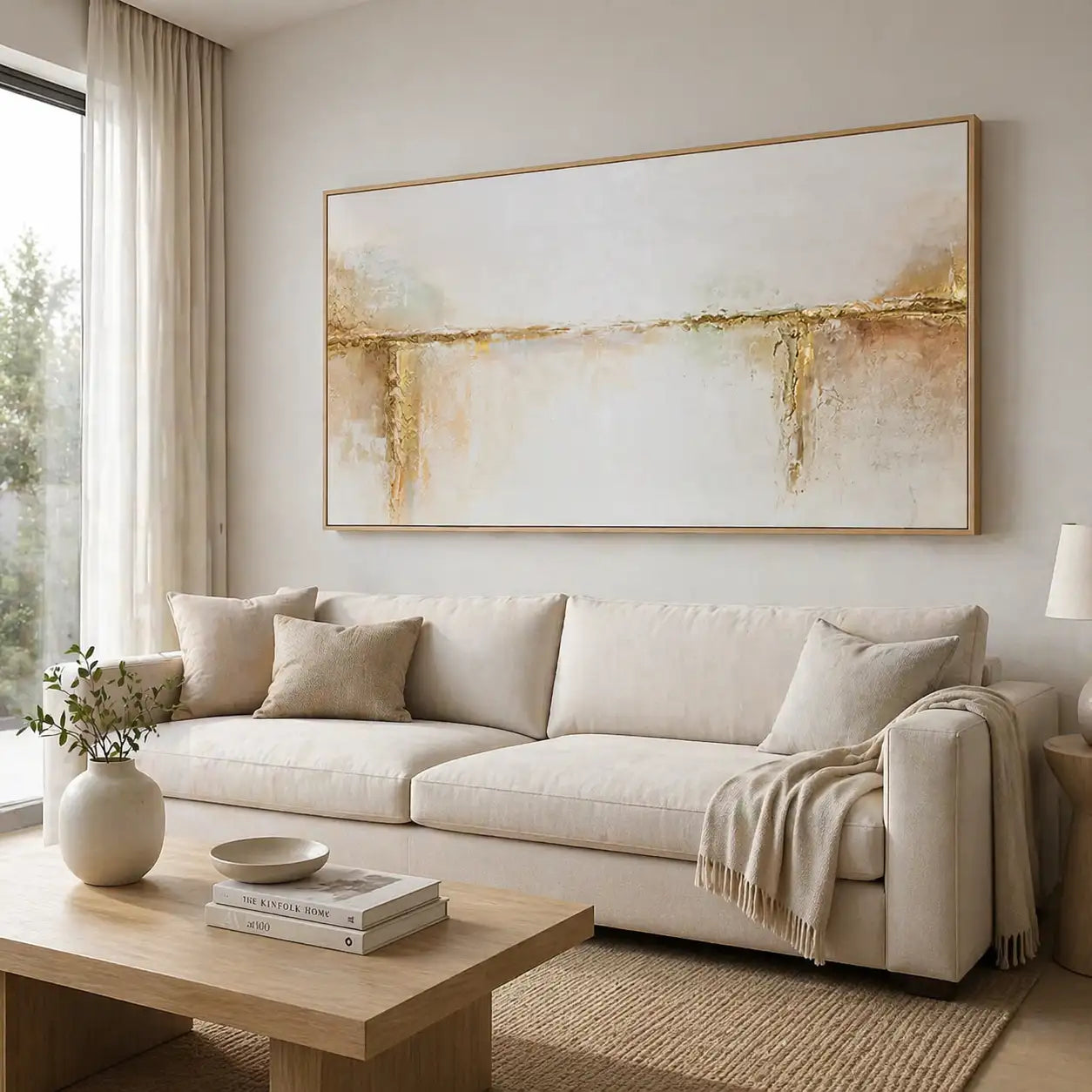 Cuadros con relieve con detalles dorados y fondo neutro