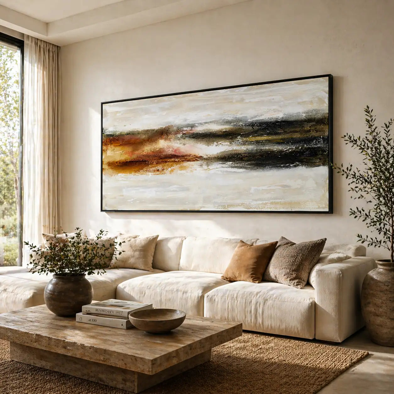 Cuadro abstracto pintado a mano en tonos tierra quemada