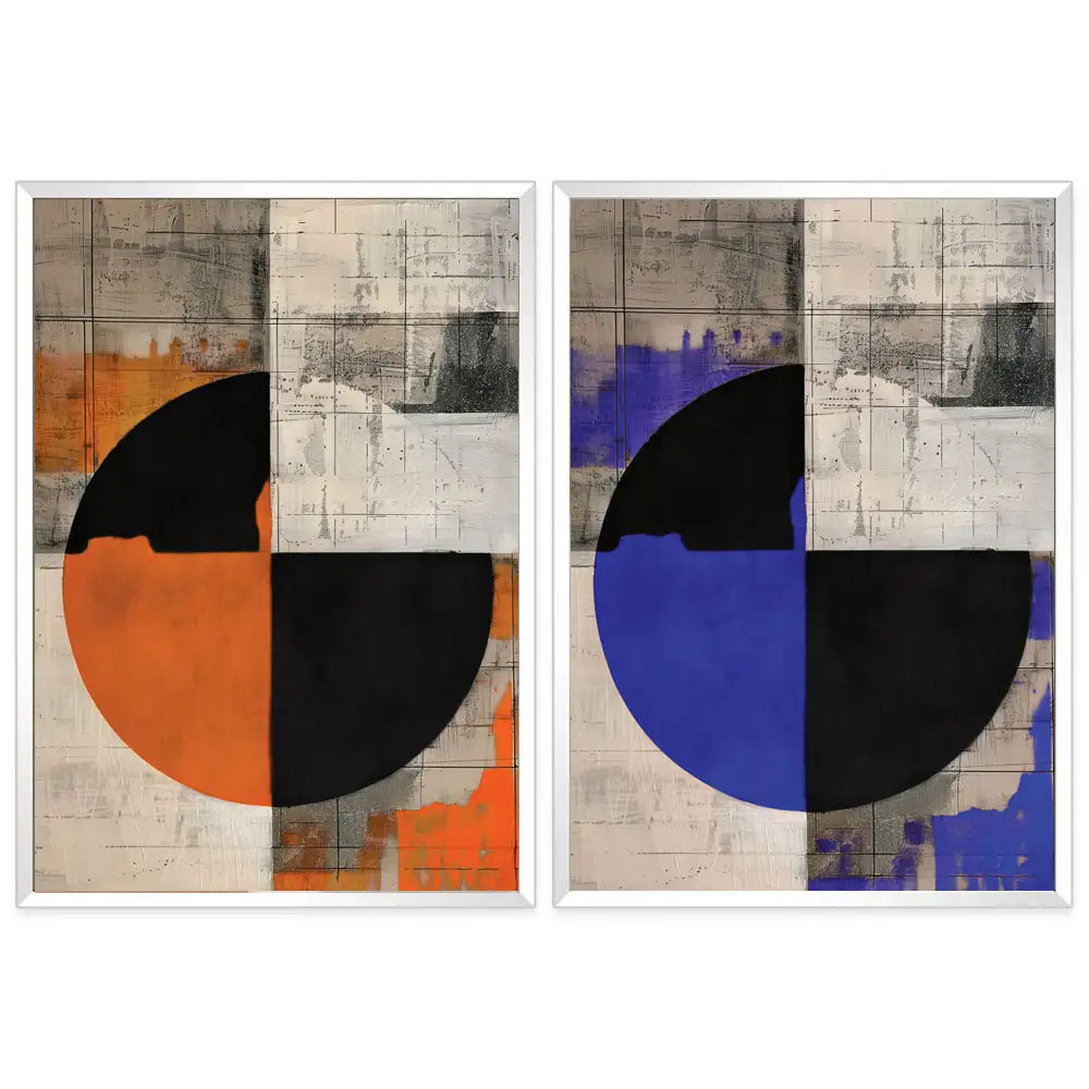 Conjunto decorativo con círculos en naranja y azul intenso