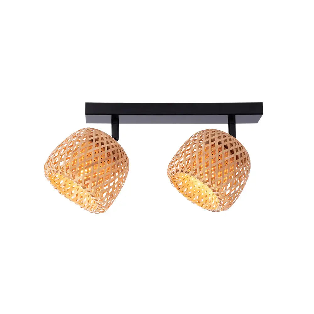 Plafón de techo de rattan natural con dos luces E27