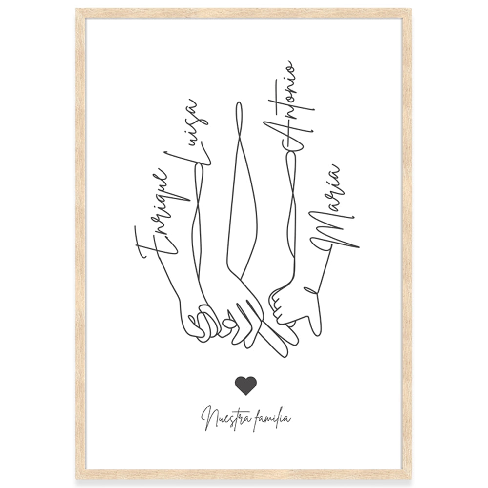 Cuadro personalizado de manos familiares con nombres