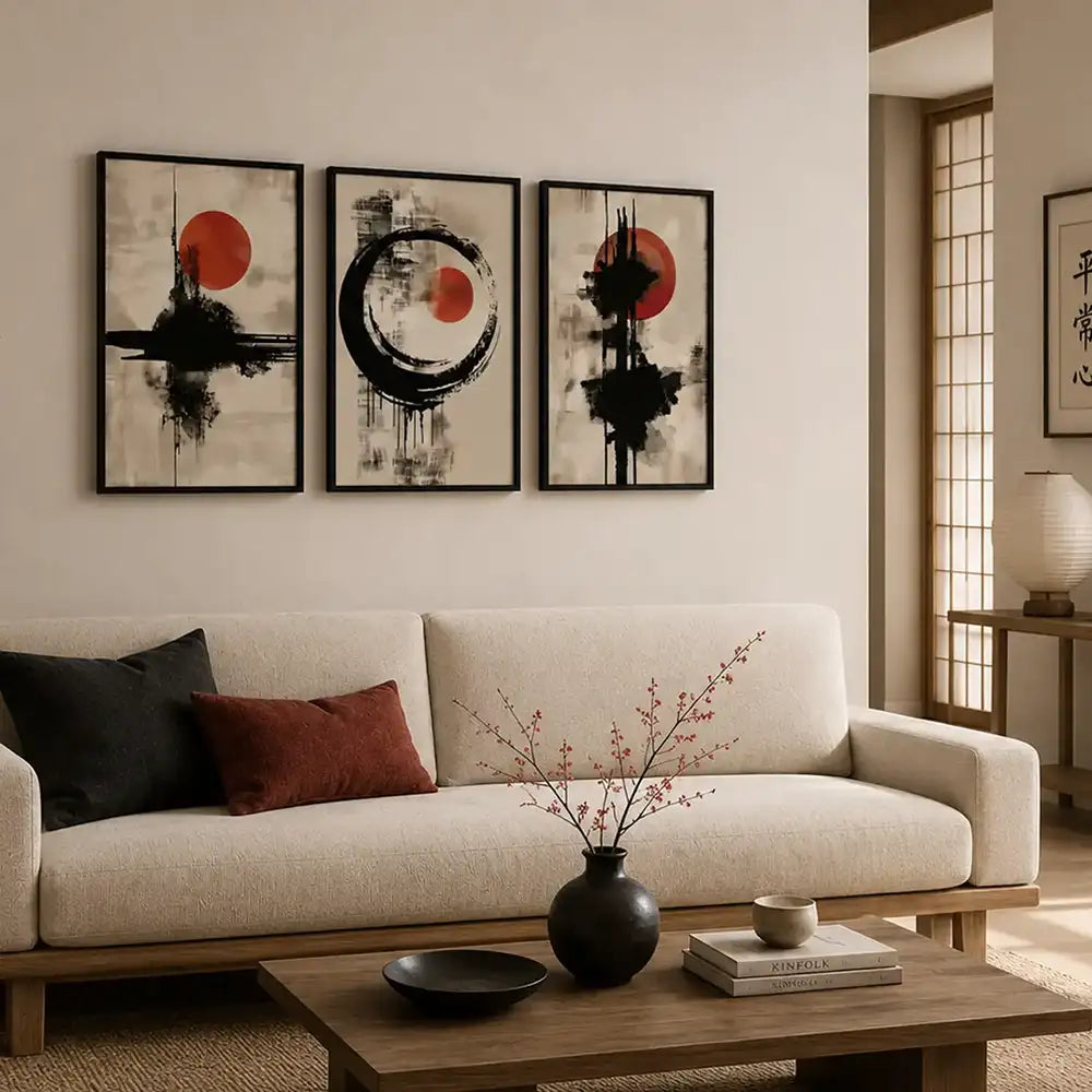Serie mural de tres obras con contraste gráfico