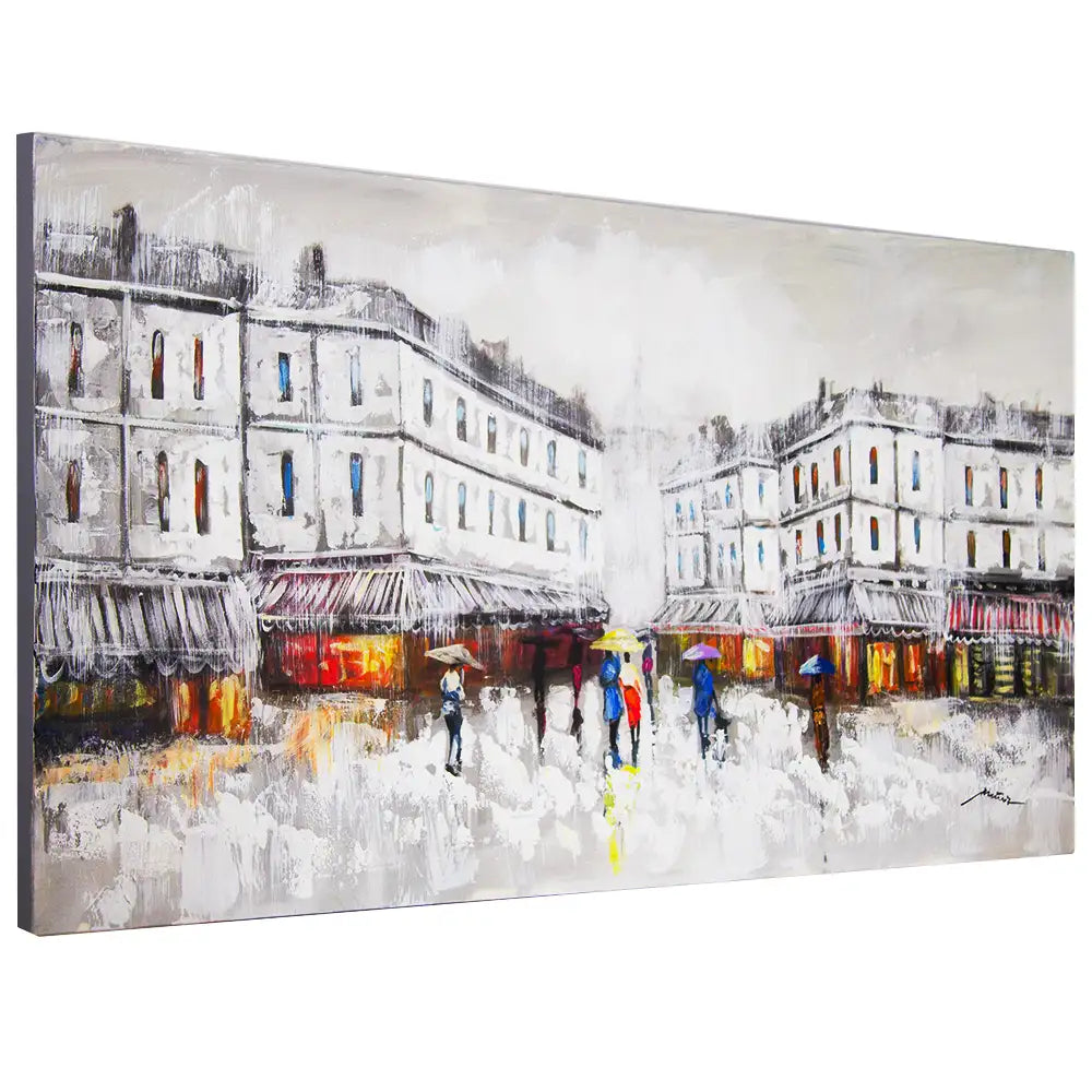 Figuración pintura urbana | Cuadro pintado con escena de plaza