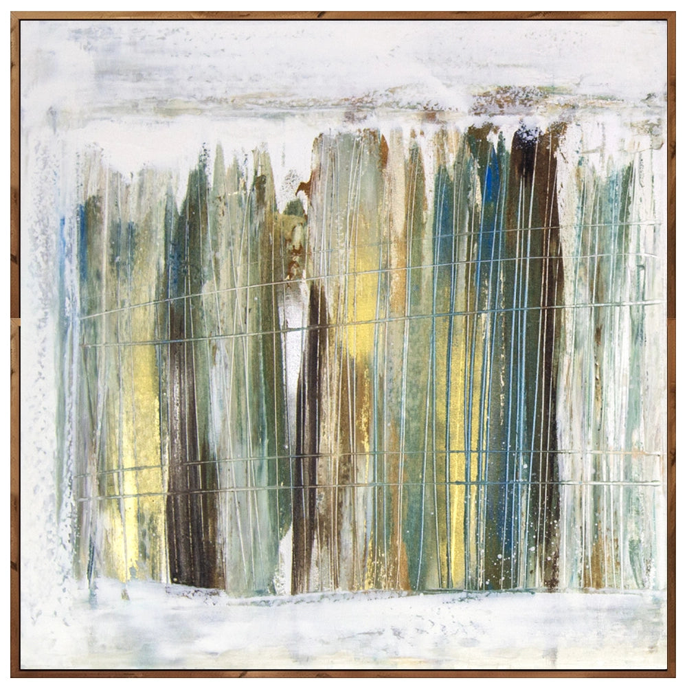 Cuadro pintado a mano en dorado y plateado abstracto