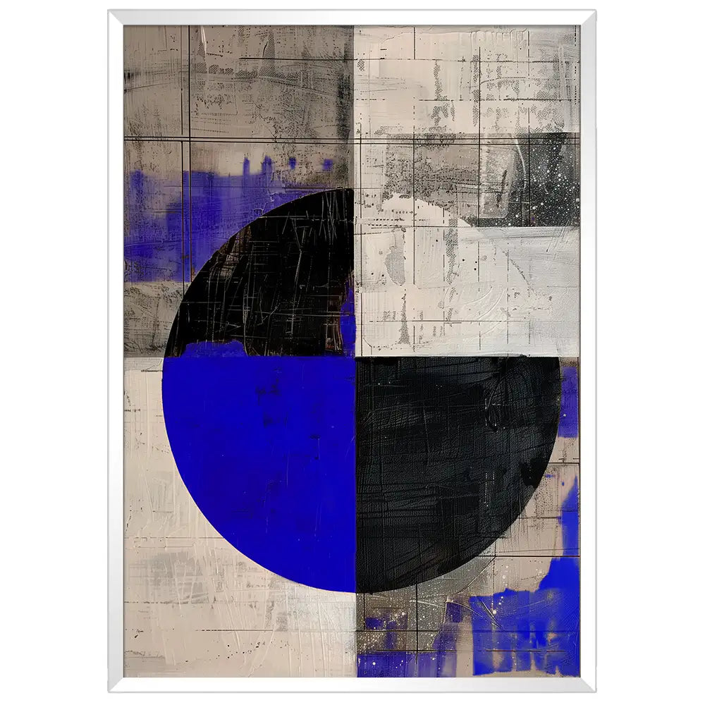 Cuadro abstracto con azul eléctrico y geometría contenida