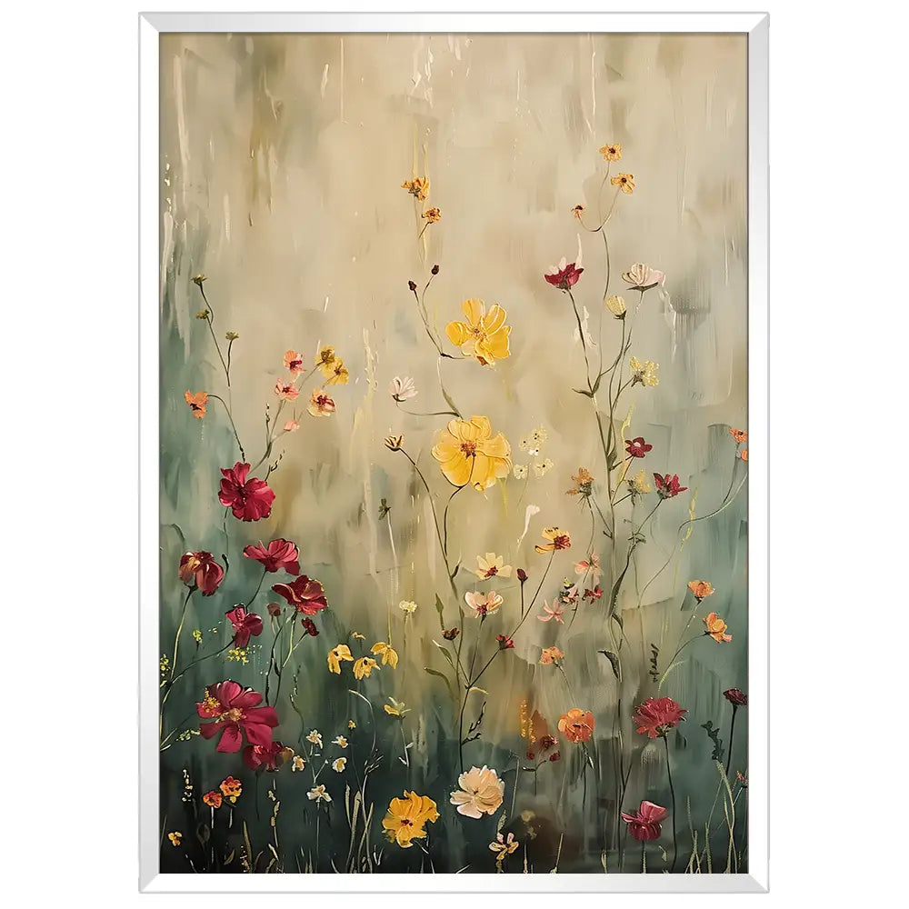 Cuadro de flores sobre fondo claro y tonos suaves