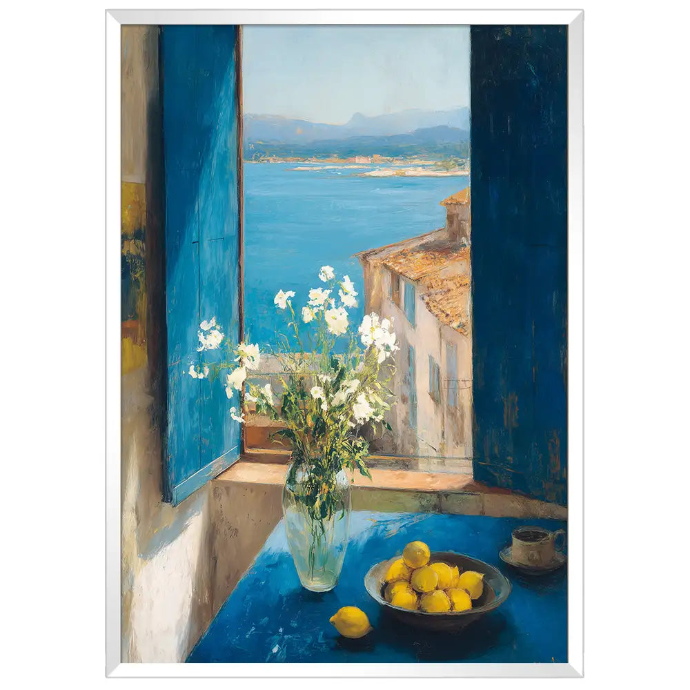 Cuadro famoso con flores y limones al estilo mediterráneo