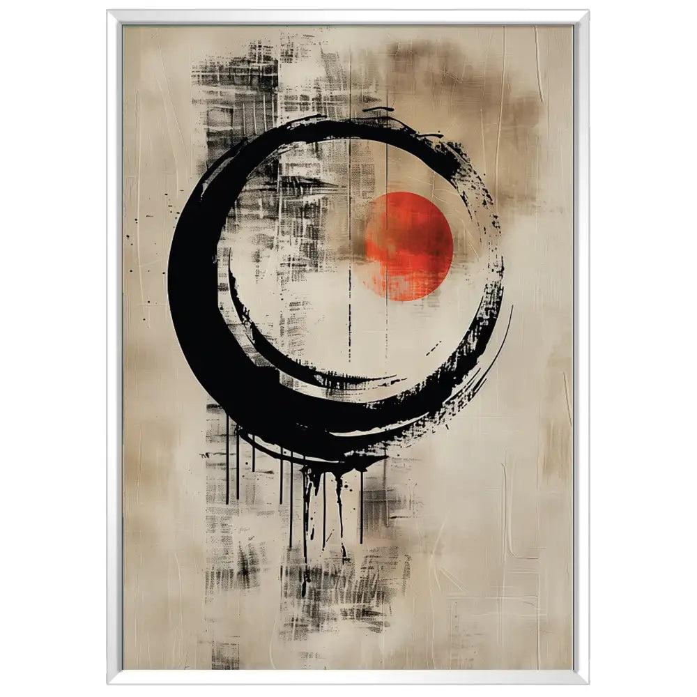 Cuadro Japandi con círculo zen y sol rojo | Decoración moderna