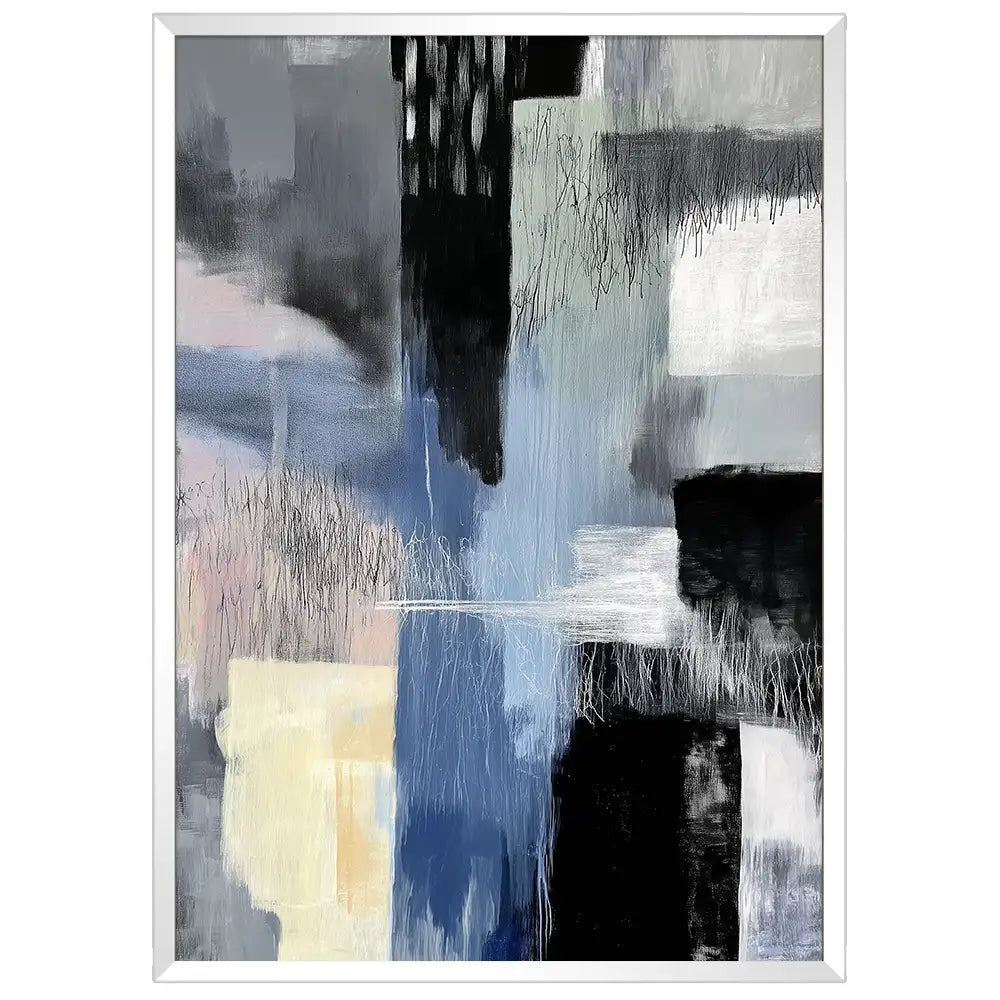 Cuadro abstracto moderno en azul, gris y blanco