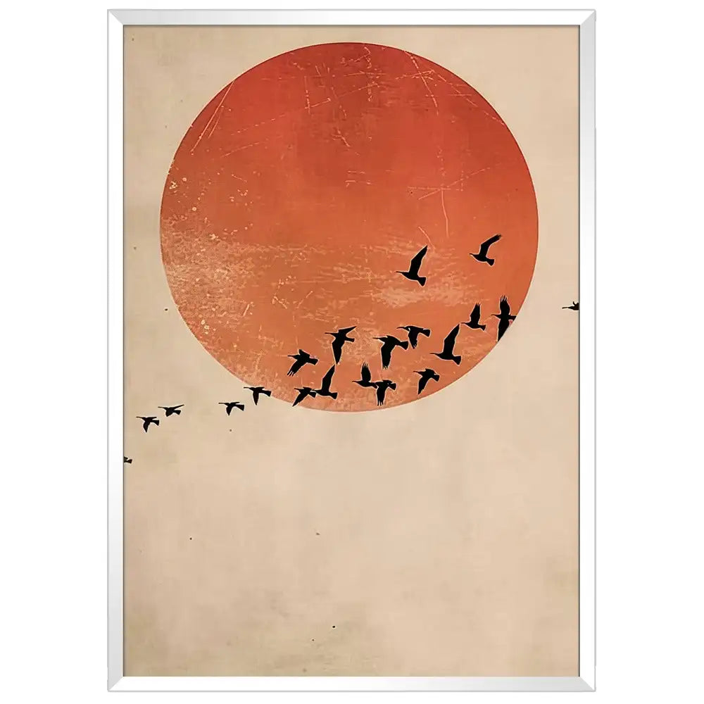 Cuadro Japandi con vuelo y atardecer | Poesía en movimiento