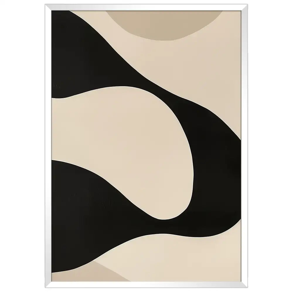 Cuadro minimalista abstracto en negro y beige | Diseño fluido