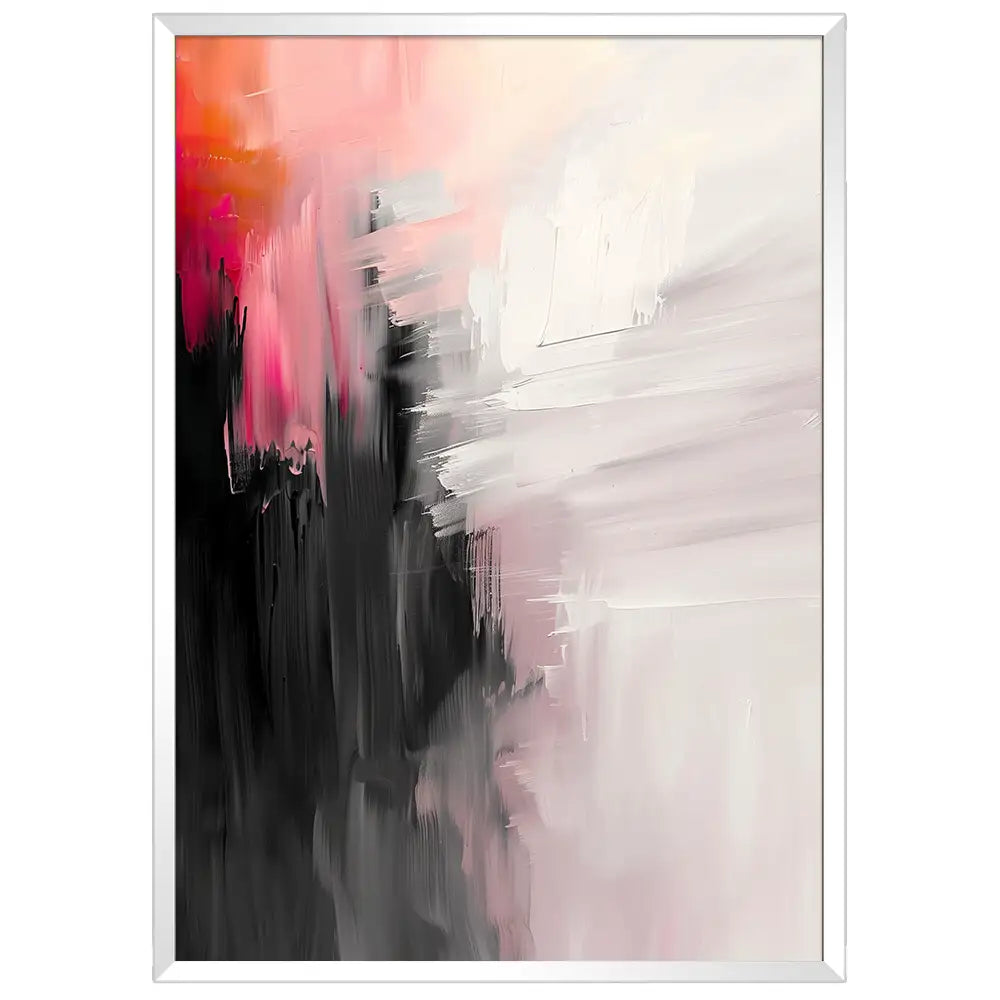 Cuadro abstracto moderno en tonos coral y gris