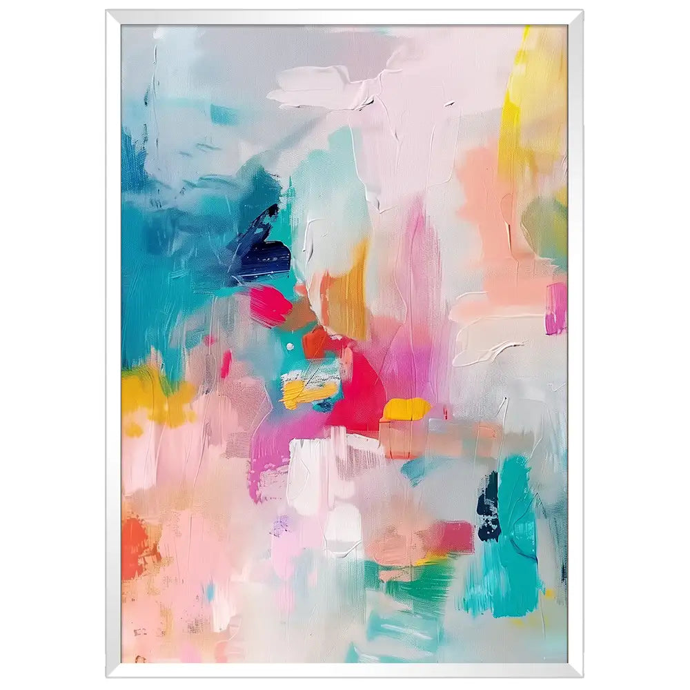Cuadro abstracto con paleta suave y composición etérea