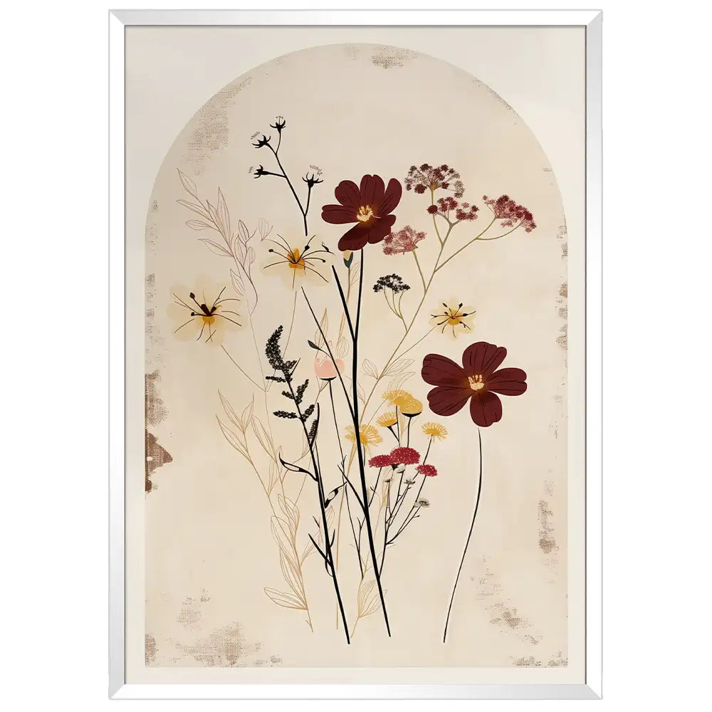 Cuadro botanico en fondo beige con estilo sobrio