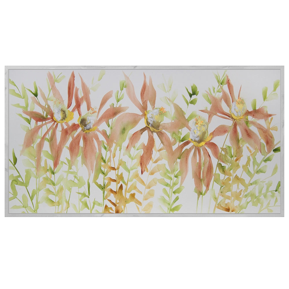 Cuadro botánico pintado a mano con flores coral